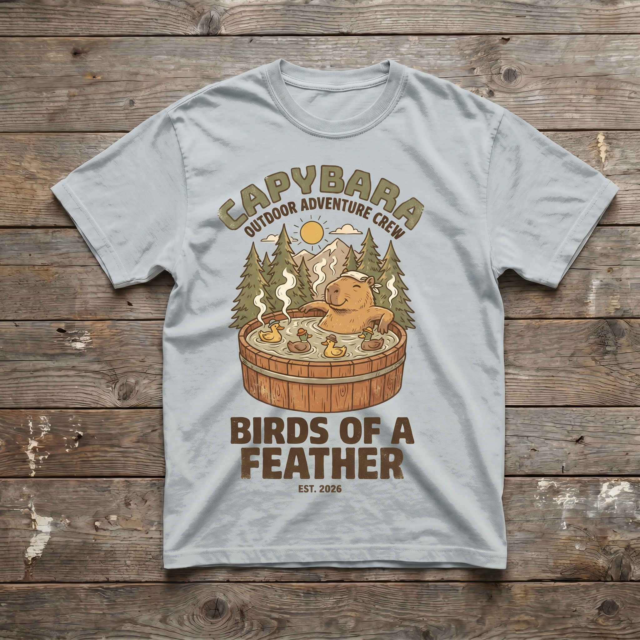 Ice Grey - Birds of a Feather Tee (wood plank background)