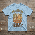Light Blue - Birds of a Feather Tee (wood plank background)