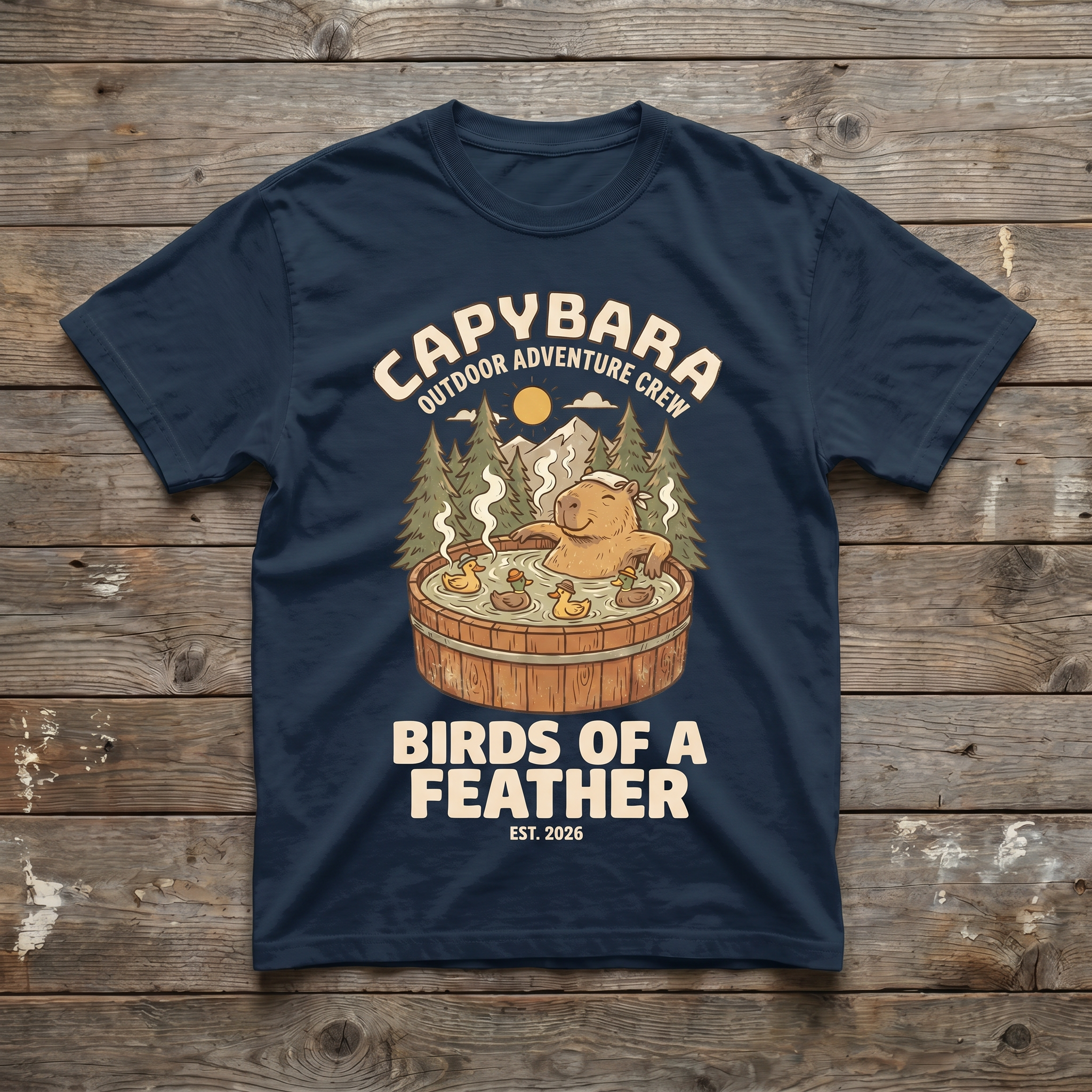 Navy - Birds of a Feather Tee (wood plank background)