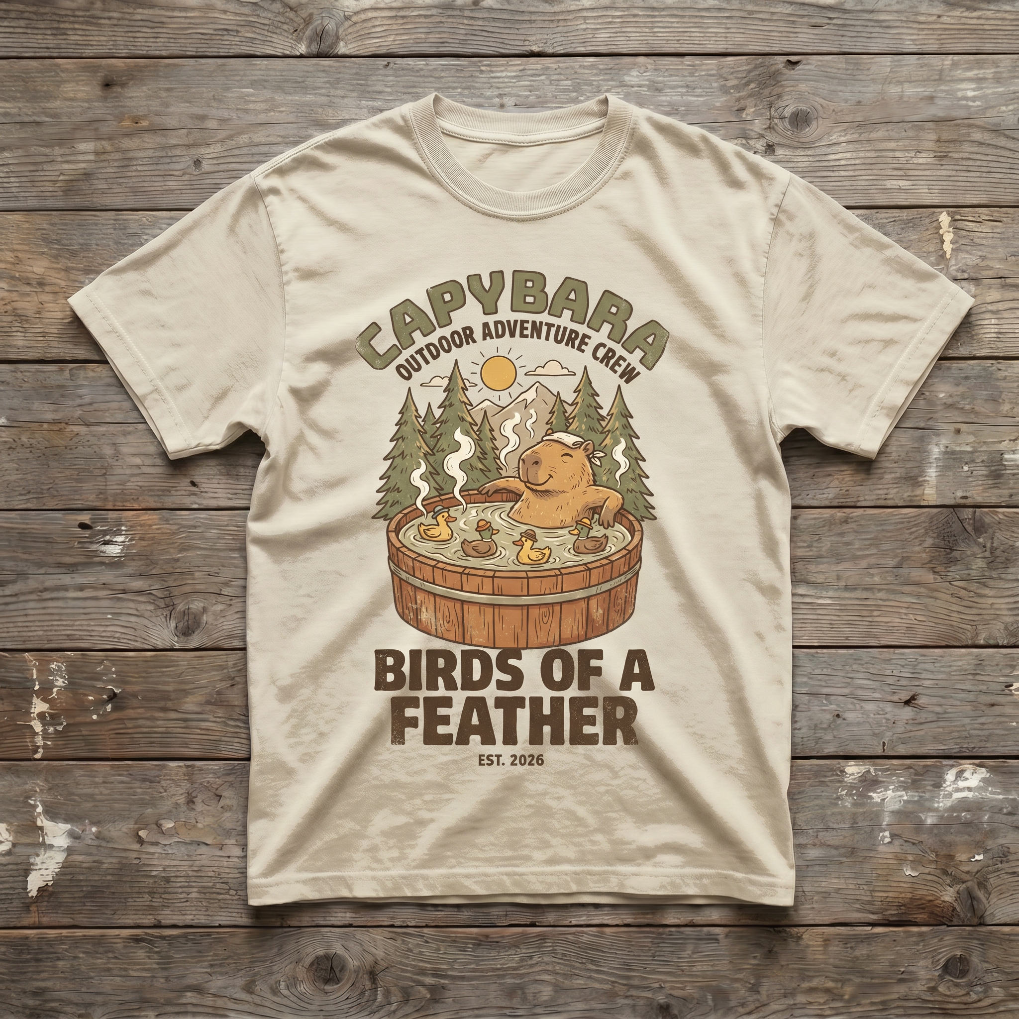 Sand - Birds of a Feather Tee (wood plank background)