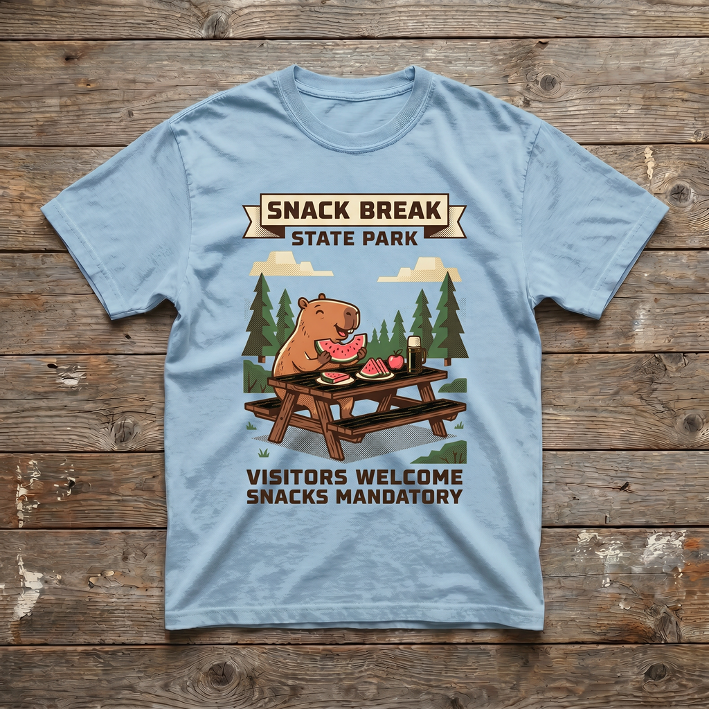 Light Blue - Snack Break State Park Tee (wood plank background)