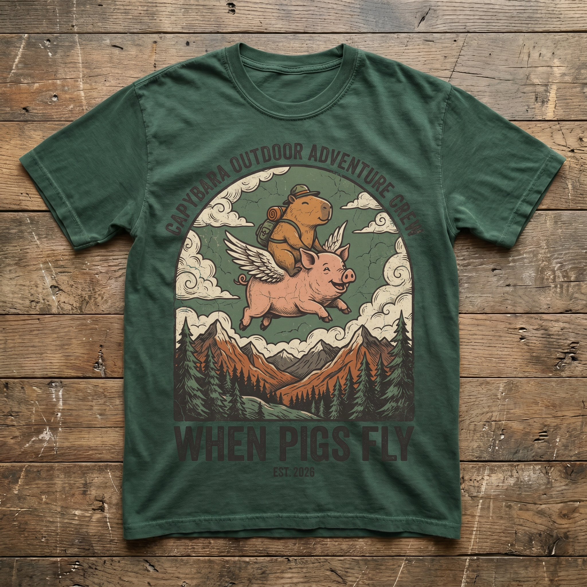 When Pigs Fly Tee - Forest Green