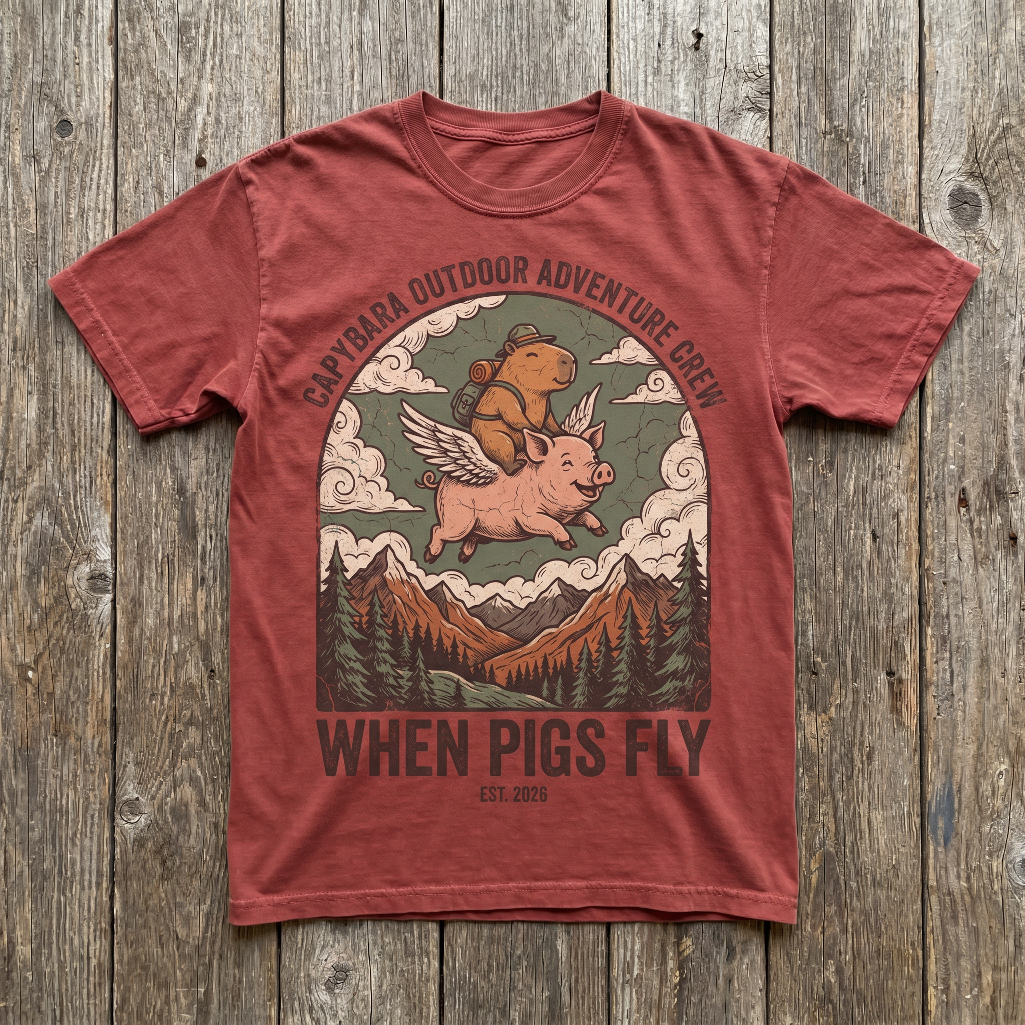 When Pigs Fly Tee - Heather Red