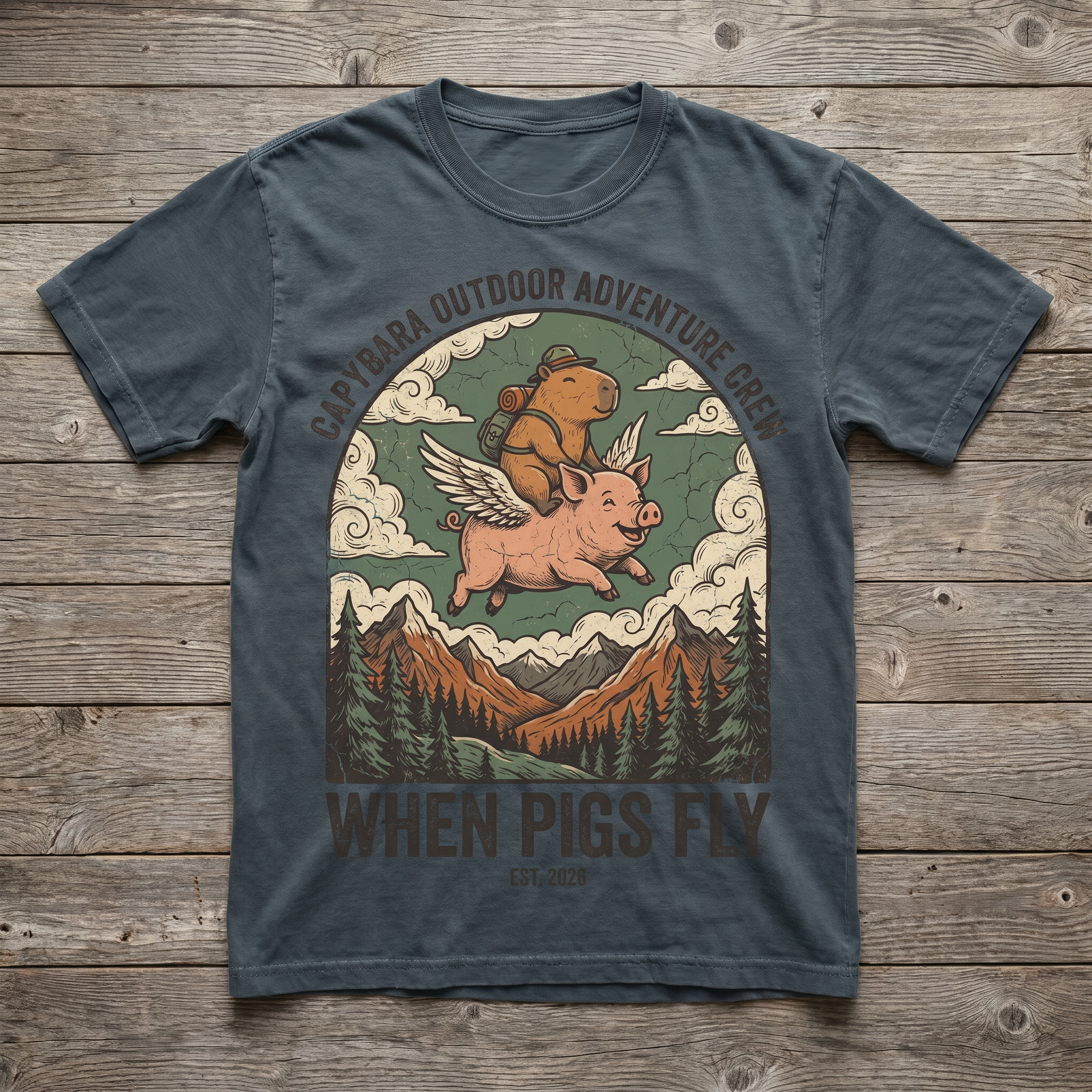 When Pigs Fly Tee - Charcoal