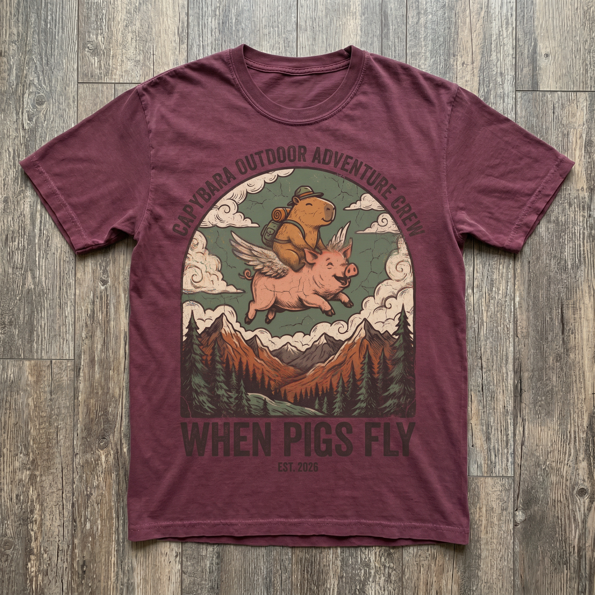 When Pigs Fly Tee - Maroon