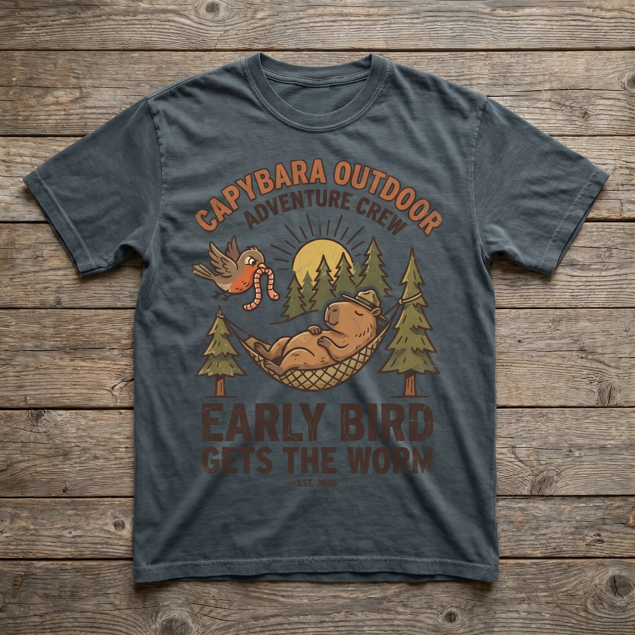 Early Bird Gets The Worm Tee - Charcoal