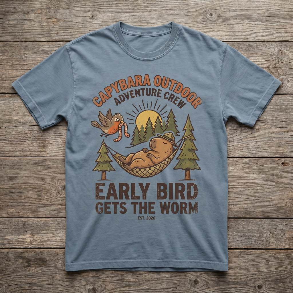 Early Bird Gets The Worm Tee - Stone Blue