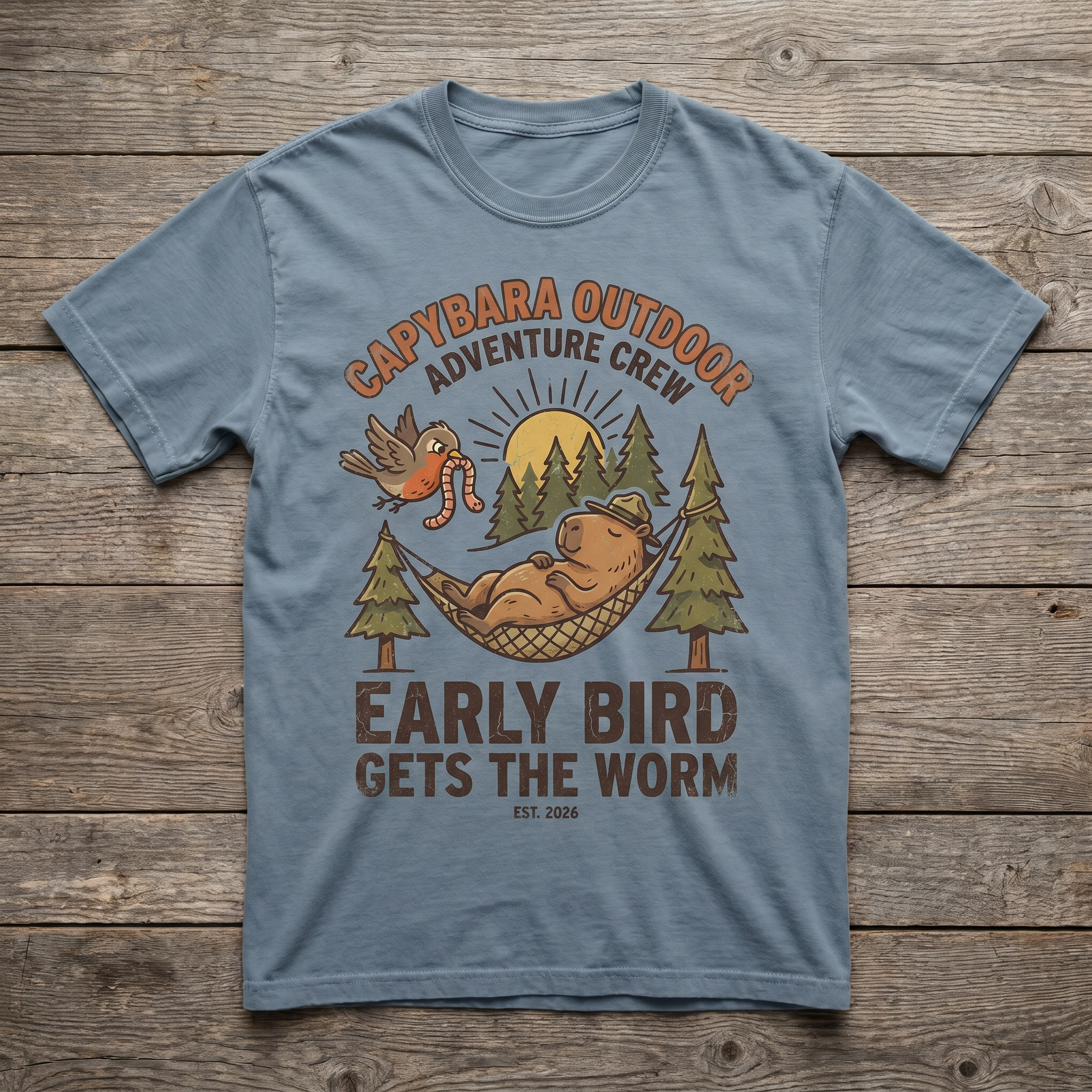 Early Bird Gets The Worm Tee - Stone Blue